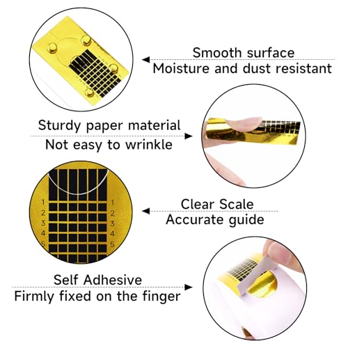 G2PLUS Nail Forms for Gel Builder, 500PCS Nail Extension Forms, Gold Rectangular Nail Forms for Acrylic Nails, Reusable Tip Shape Guide Stickers for DIY and Home Use Salon Supplies - Image 3