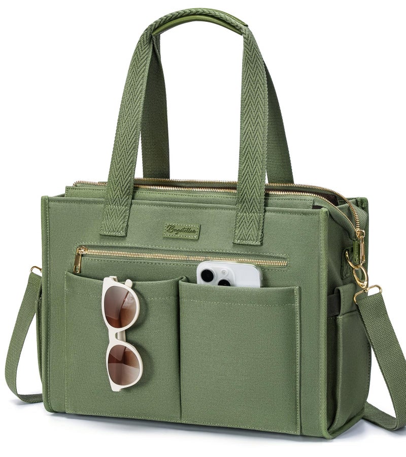 Bagstellar Canvas Tote Bag for Women, 15-Pocket Large Crossbody Purse Shoulder Satchel Handbag Bible Laptop Bag Zipper Bookbag for Teacher Nurse Work Travel College Everyday - Image 1