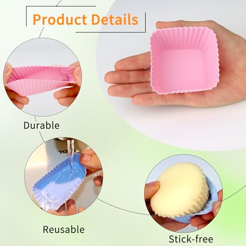 Dulinkas 24 pcs Silicone Cupcake Baking Cups Dulinkas Reusable Cupcake Liners Non-Stick Baking Muffin Liners Mold Pastry Cake Molds 3 Shapes Multicolor for Lunch Box Dividers - Image 2