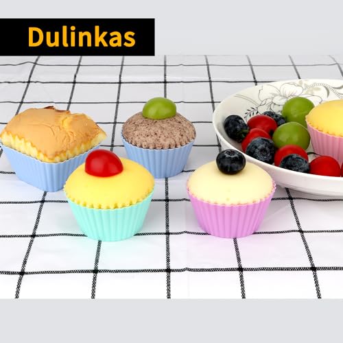 Dulinkas 24 pcs Silicone Cupcake Baking Cups Dulinkas Reusable Cupcake Liners Non-Stick Baking Muffin Liners Mold Pastry Cake Molds 3 Shapes Multicolor for Lunch Box Dividers - Image 4
