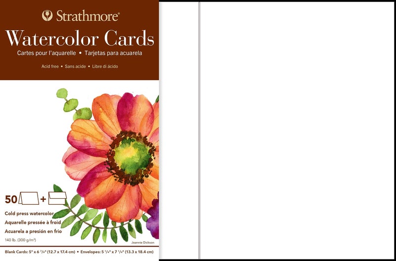Strathmore Watercolor Cards 5x6875 inches 50 Pack Envelopes Included  Blank Greeting Cards for Weddings Events Birthdays