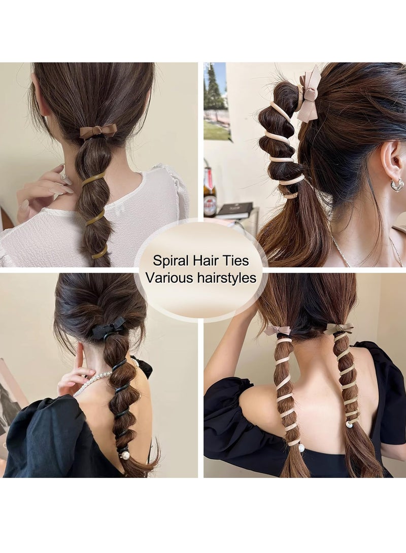 Bowknot Braided Telephone Wire Hair Bands, Colorful Telephone Wire Hair Bands for Kids, Waterproof High Elastic Rubber, Ponytail Holder Accessories for Women & Girl - 5 Pack