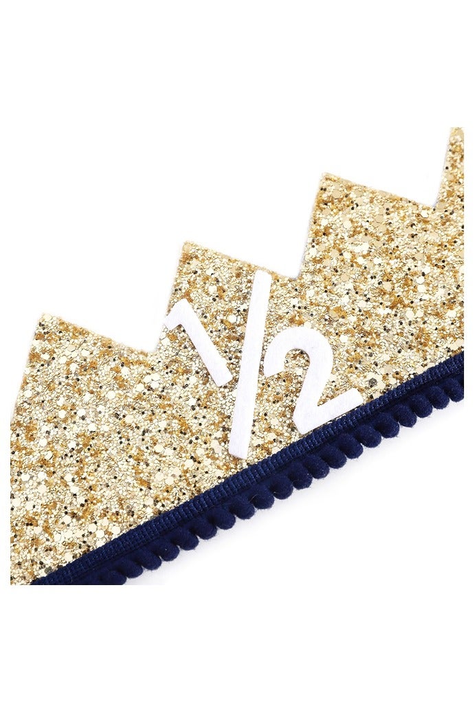 Blue Half Birthday Party Crown - 1/2 Golden Birthday Party Hat, Happy Birthday Crown for Kids, Party Photo Prop, Party Decorations - Image 3