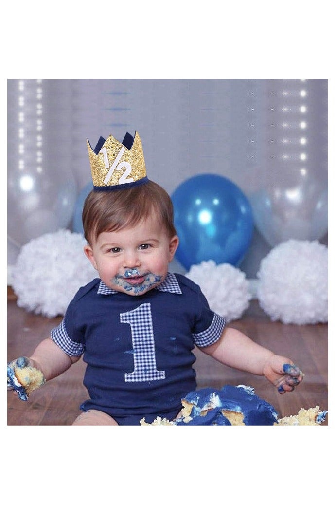 Blue Half Birthday Party Crown - 1/2 Golden Birthday Party Hat, Happy Birthday Crown for Kids, Party Photo Prop, Party Decorations - Image 4