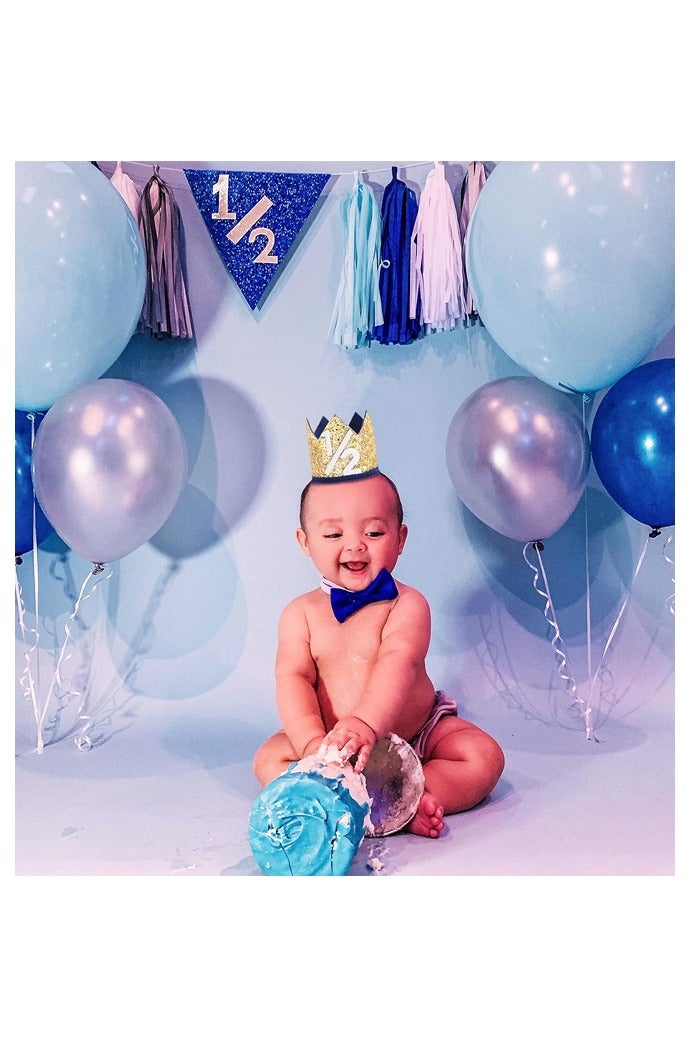 Blue Half Birthday Party Crown - 1/2 Golden Birthday Party Hat, Happy Birthday Crown for Kids, Party Photo Prop, Party Decorations - Image 5
