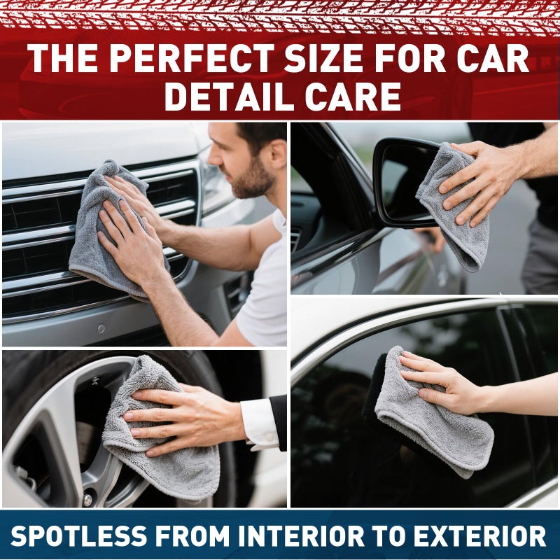 TEAWOO Microfiber Cleaning Cloths Bulk-15 Pack, Gray Microfiber Towels for Cars, Ultra Absorbent Microfiber Towel Weave Grime & Liquid for Streak-Free Mirror Shine - Car Washing Cloth, 12x12 inches - Image 4