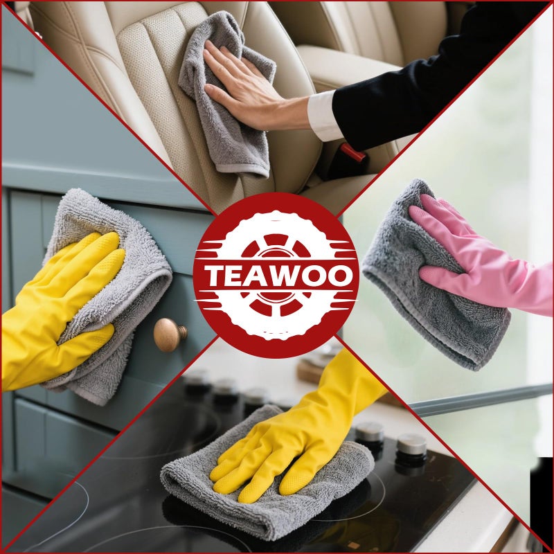 TEAWOO Microfiber Cleaning Cloths Bulk-15 Pack, Gray Microfiber Towels for Cars, Ultra Absorbent Microfiber Towel Weave Grime & Liquid for Streak-Free Mirror Shine - Car Washing Cloth, 12x12 inches - Image 5