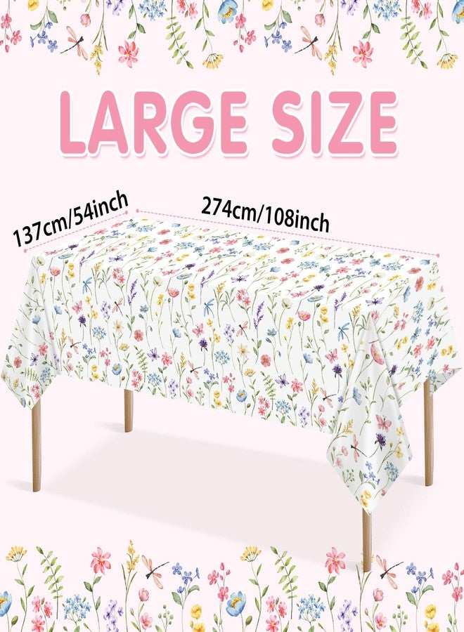 Homanu 3 Pack Wildflower Party Decorations Tablecloths, Large Size 54 X 108 Inch Rectangle Floral Tablecloth Plastic Table Cover for Birthday Party Baby Shower Decorations - Image 3