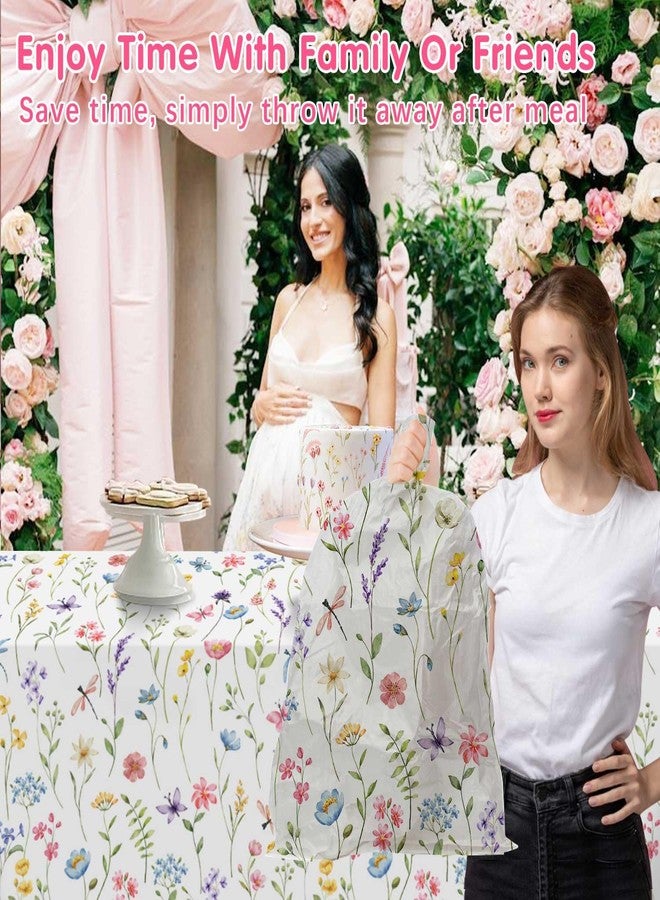 Homanu 3 Pack Wildflower Party Decorations Tablecloths, Large Size 54 X 108 Inch Rectangle Floral Tablecloth Plastic Table Cover for Birthday Party Baby Shower Decorations - Image 2