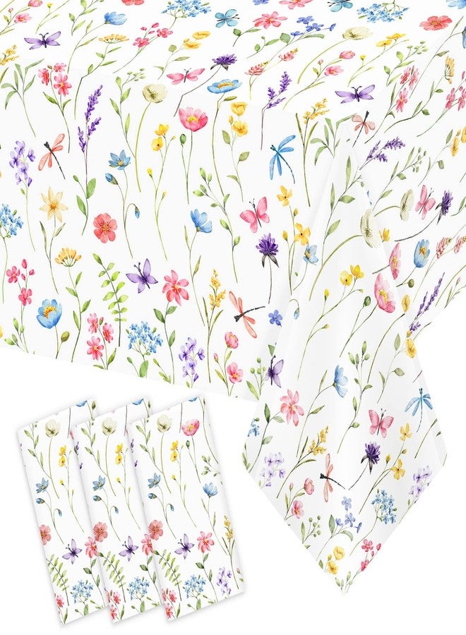 Homanu 3 Pack Wildflower Party Decorations Tablecloths, Large Size 54 X 108 Inch Rectangle Floral Tablecloth Plastic Table Cover for Birthday Party Baby Shower Decorations - Image 1