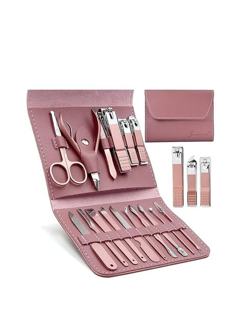 Professional Nail Art Kit, 16 in 1 Nail Art Kit with Luxury Leather Travel Case for Men and Women