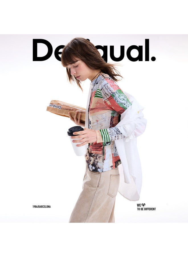 DESIGUAL 25 مجموعة جديدة لخريف وشتاء طباعة كولاج سترة نسائية عالية الرقبة - Image 5