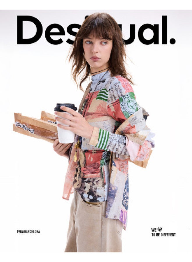 DESIGUAL 25 مجموعة جديدة لخريف وشتاء طباعة كولاج سترة نسائية عالية الرقبة - Image 1