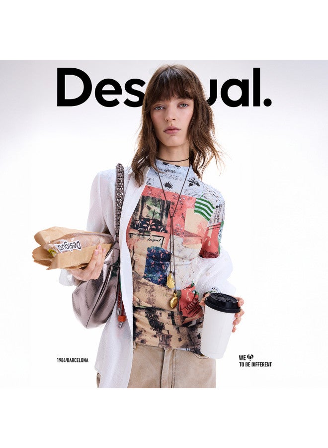 DESIGUAL 25 مجموعة جديدة لخريف وشتاء طباعة كولاج سترة نسائية عالية الرقبة - Image 4