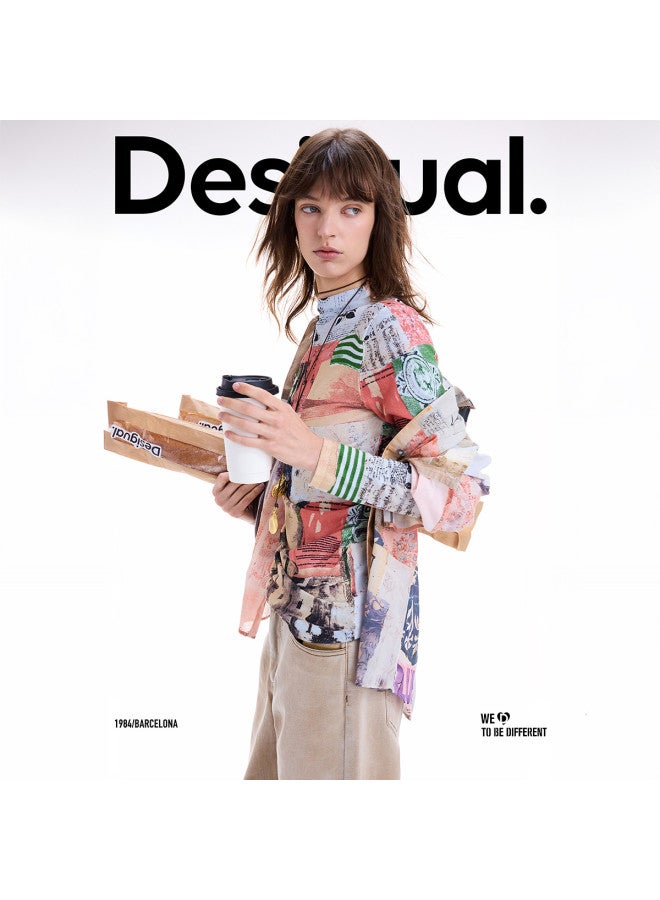 DESIGUAL 25 مجموعة جديدة لخريف وشتاء طباعة كولاج سترة نسائية عالية الرقبة - Image 2