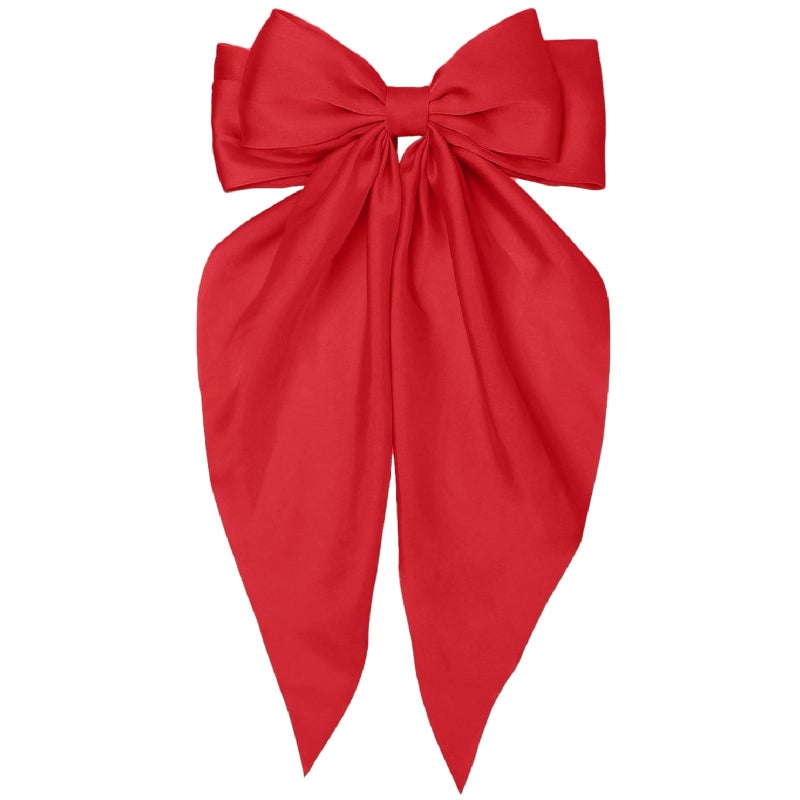 Tobeffect Red Hair Bow for Women Girls Big Satin Bow Clip with Long Tail Red Hair Accessories - Image 3