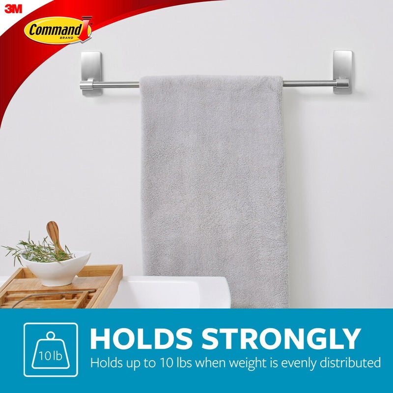 Command Bath Satin Nickel Towel Bar with Water Resistant Command Strips, Bathroom Organizer, 24 in Bar Length Holds up to 10 lbs - Image 3