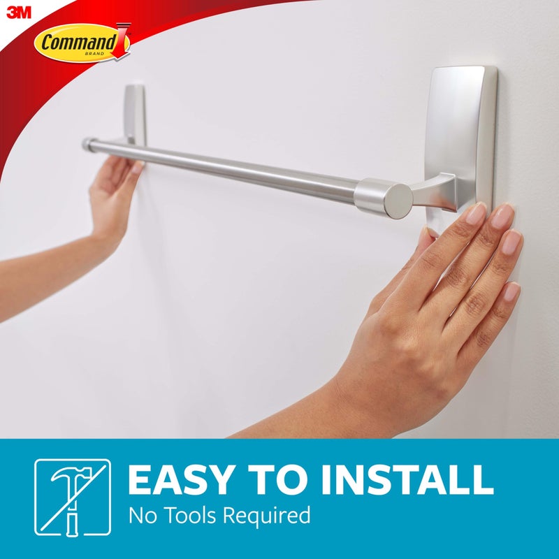 Command Bath Satin Nickel Towel Bar with Water Resistant Command Strips, Bathroom Organizer, 24 in Bar Length Holds up to 10 lbs - Image 2