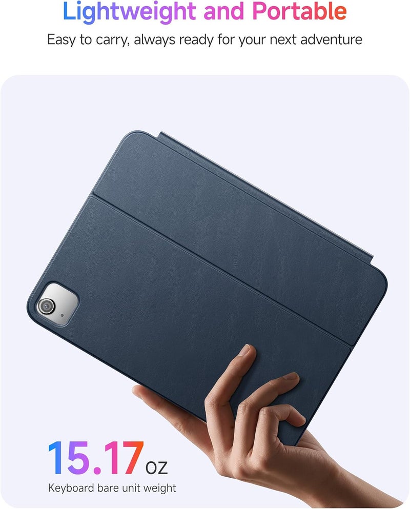 هوو حافظة لوحة مفاتيح بلوتوث نحيفة من HOU لـ iPad Air 11 بوصة M2/M3، وAir الجيل الخامس/الرابع، وPro 11 (الجيل الأول إلى الرابع 2018-2022)، وغطاء ذكي، وحامل مغناطيسي بزاويتين، وشحن مغناطيسي، وجلد صناعي، أزرق - Image 4