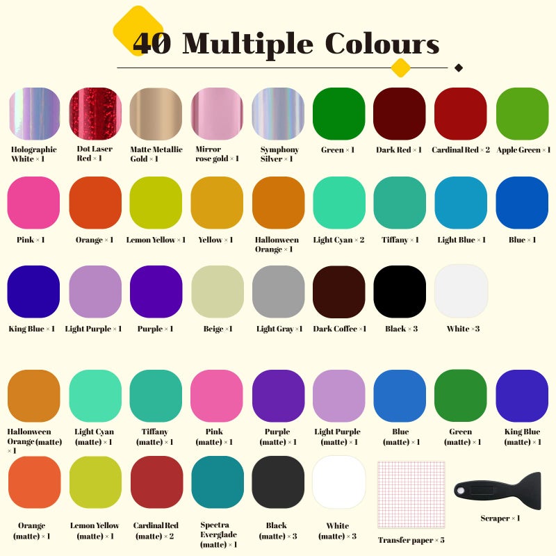 HTVRONT Permanent Vinyl for Cricut Machine-57 Pack 12" x 12" Permanent Vinyl Bundle, 52 Adhesive Vinyl Sheets and 5 Transfer Tape for Vinyl Permanent - Image 2