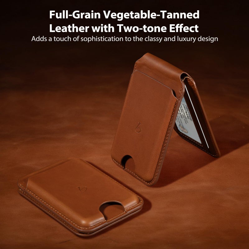 Belemay Strong Magnetic Wallet for MagSafe with Adjustable Stand, Full-Grain Leather Card Holder, Up to 5 Cards, RFID Blocking, Slim for iPhone 17/16/15/14/13/12 Series Men & Women - Saddle Brown - Image 2