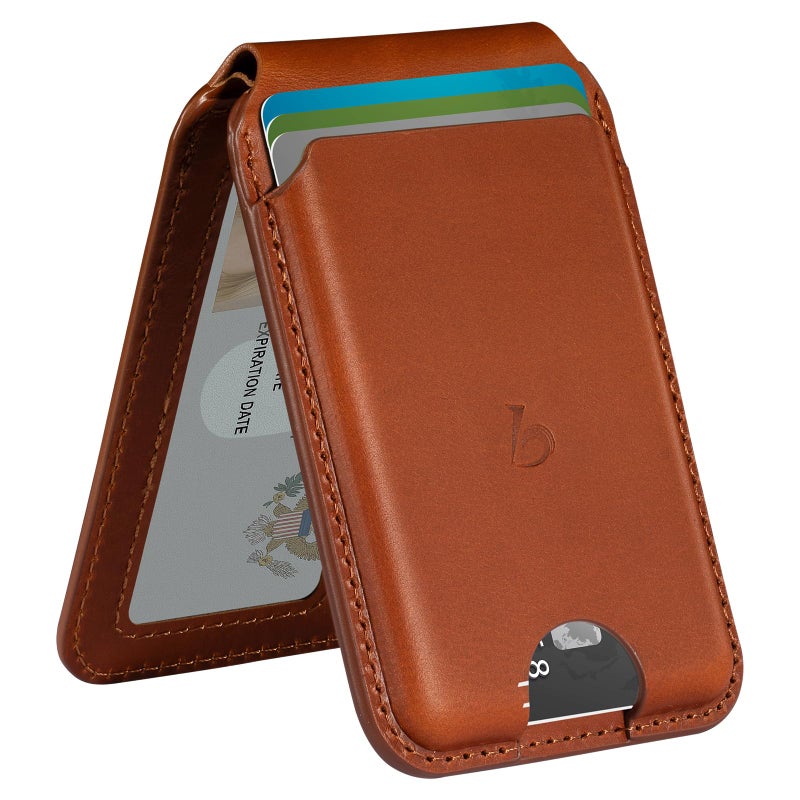 Belemay Strong Magnetic Wallet for MagSafe with Adjustable Stand, Full-Grain Leather Card Holder, Up to 5 Cards, RFID Blocking, Slim for iPhone 17/16/15/14/13/12 Series Men & Women - Saddle Brown - Image 1