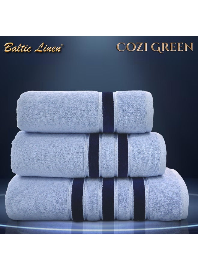 Baltic Linen Cozi Green 3-Piece Towel Set – skyblue | Soft & Absorbent Cotton | 50x90cm, 70x140cm, 83x165cm by Baltic Linen  - Image 1