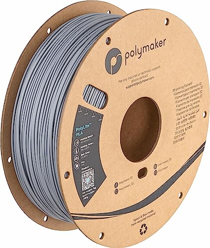 Polymaker PLA Filament Grey 3D Printing PLA Filament 175mm 1kg PolyLite 3D Printer PLA Filament Dimensional Accuracy 003mm Compatible with Most 3D Printer Grey