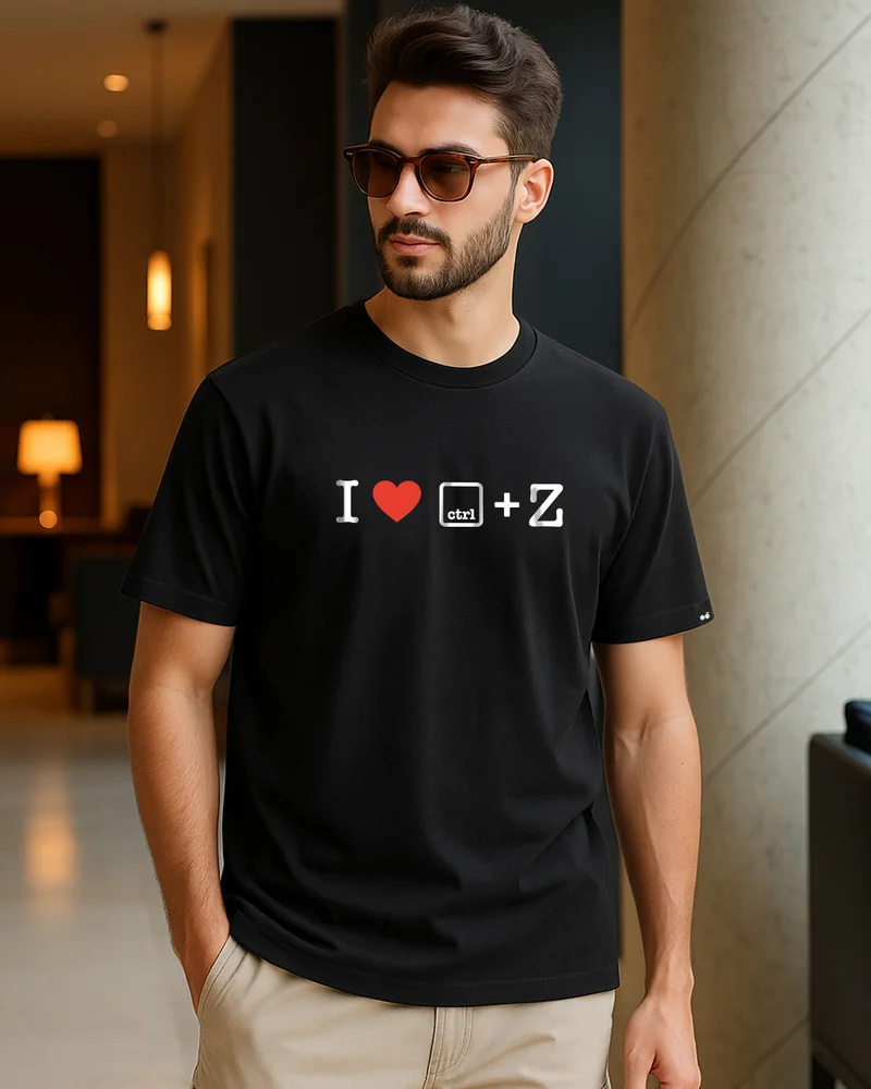 bewakoof Men's Jet Black I Love CTRL Z Typography T-shirt