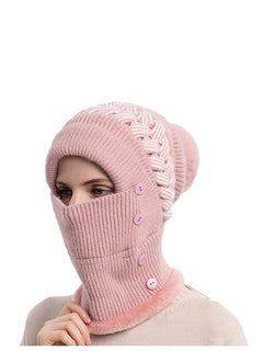 Fleece Lined Womens Beanie Knit Hat with Brim, Winter Scarf Mask Set for Women,Girls Snow Caps Earmuffs Hats with Pom, Soft Warm Fleece Lined Winter Ski Hat with Pompom