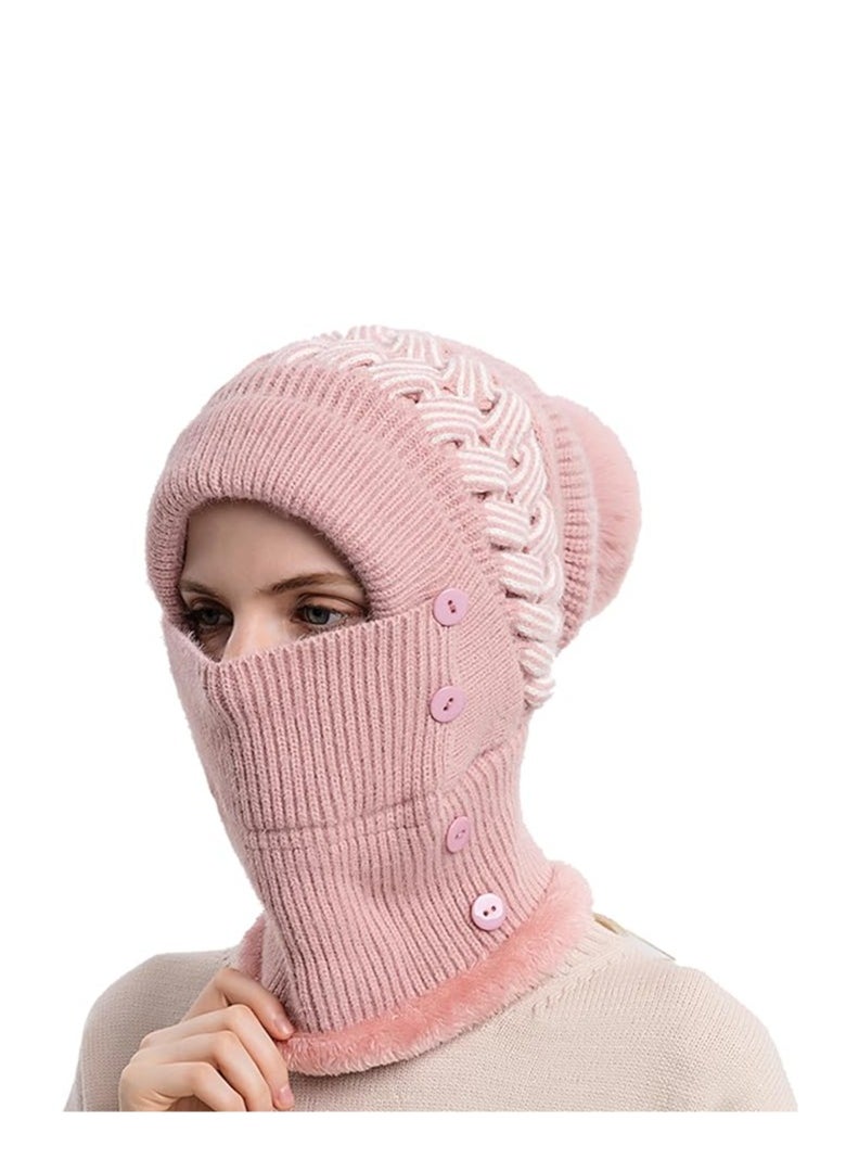 SYOSI - Fleece Lined Womens Beanie Knit Hat with Brim, Winter Scarf Mask Set for Women,Girls Snow Caps Earmuffs Hats with Pom, Soft Warm Fleece Lined Winter Ski Hat with Pompom - Image 1
