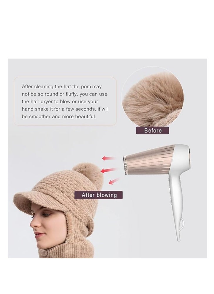 SYOSI - Fleece Lined Womens Beanie Knit Hat with Brim, Winter Scarf Mask Set for Women,Girls Snow Caps Earmuffs Hats with Pom, Soft Warm Fleece Lined Winter Ski Hat with Pompom - Image 1