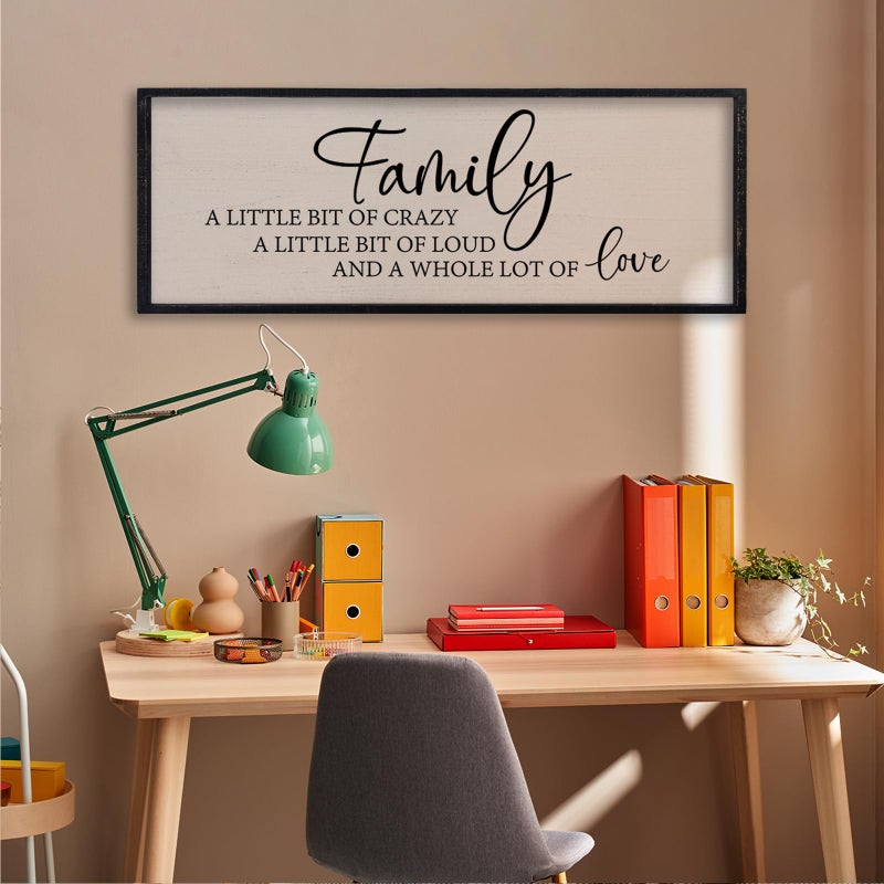 comurdyo Family A Little Bit Of Crazy Sign Wall Decor 32"Ã—12" A Little Bit Loud Inspirational Quotes Large Wood Framed Wall Hanging Art (Black) - Image 5