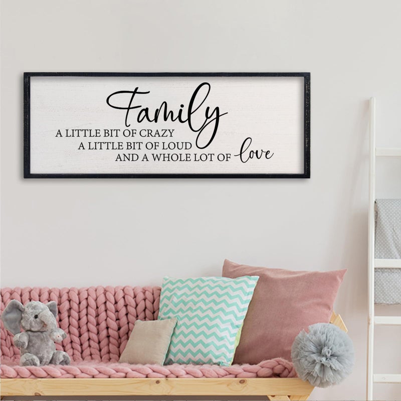comurdyo Family A Little Bit Of Crazy Sign Wall Decor 32"Ã—12" A Little Bit Loud Inspirational Quotes Large Wood Framed Wall Hanging Art (Black) - Image 4