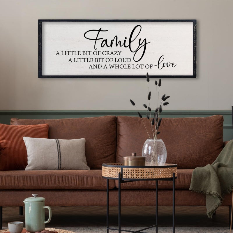 comurdyo Family A Little Bit Of Crazy Sign Wall Decor 32"Ã—12" A Little Bit Loud Inspirational Quotes Large Wood Framed Wall Hanging Art (Black) - Image 3