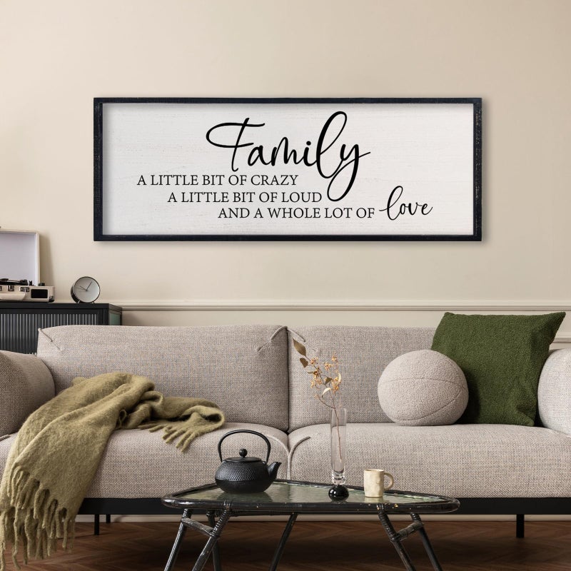 comurdyo Family A Little Bit Of Crazy Sign Wall Decor 32"Ã—12" A Little Bit Loud Inspirational Quotes Large Wood Framed Wall Hanging Art (Black) - Image 1