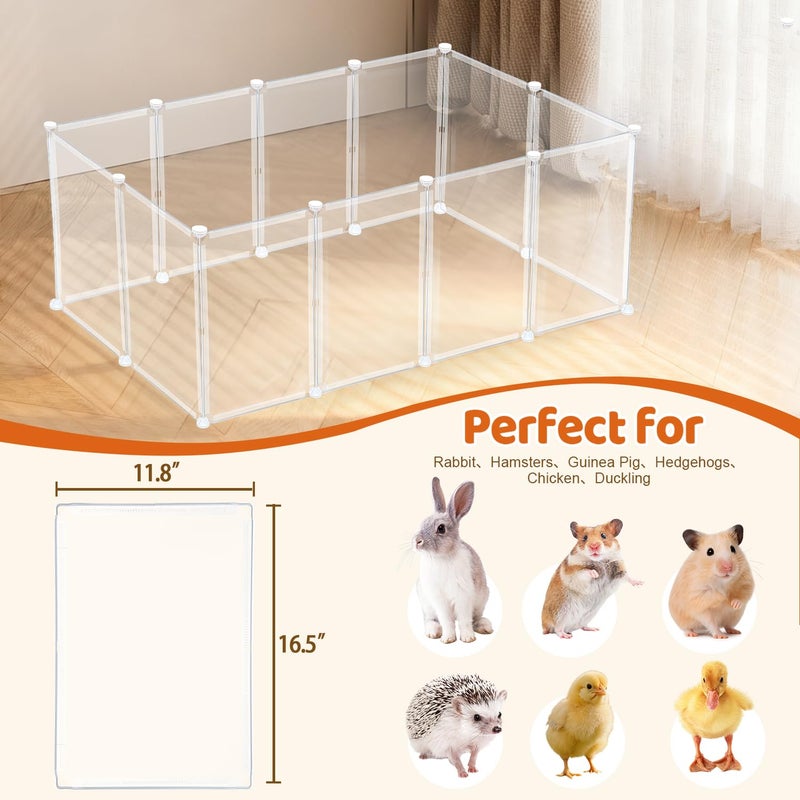 LEICHTEN 14 Panels 16.5" H Small Animal Playpen, Anti-Jump Durable Puppy Play Pen for Rabbits, Kittens, Chicklings, Ducklings & Hamsters DIY Indoor Outdoor Use, Transparent - Image 4