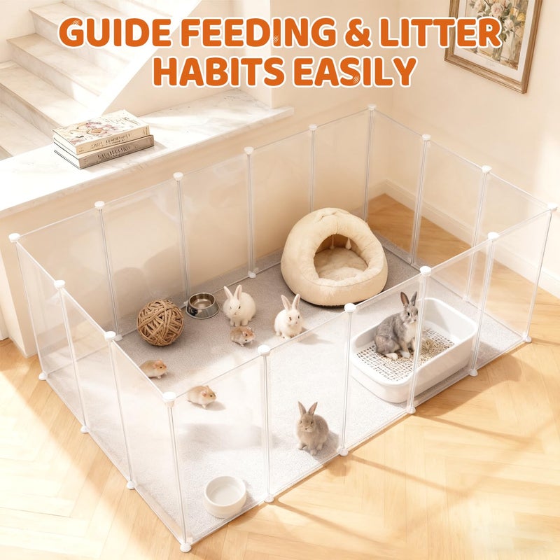 LEICHTEN 14 Panels 16.5" H Small Animal Playpen, Anti-Jump Durable Puppy Play Pen for Rabbits, Kittens, Chicklings, Ducklings & Hamsters DIY Indoor Outdoor Use, Transparent - Image 2
