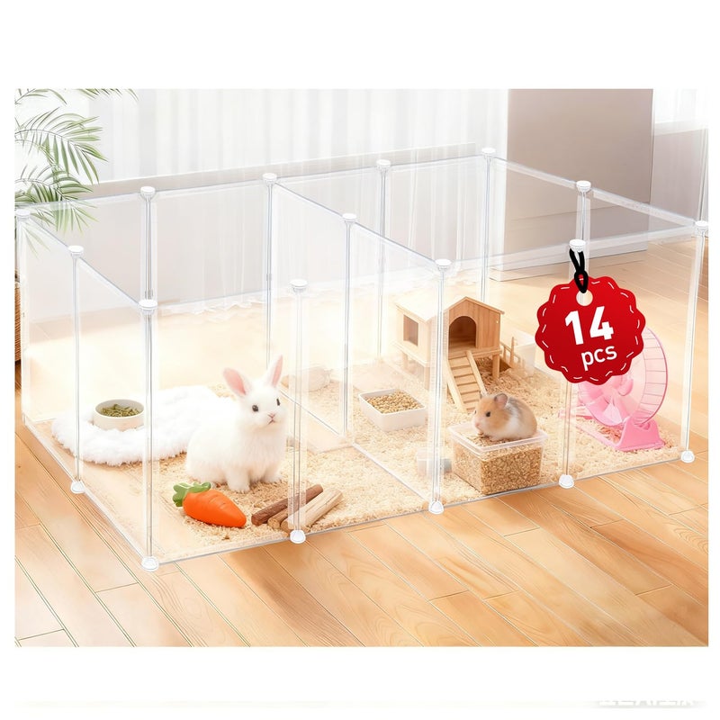 LEICHTEN 14 Panels 16.5" H Small Animal Playpen, Anti-Jump Durable Puppy Play Pen for Rabbits, Kittens, Chicklings, Ducklings & Hamsters DIY Indoor Outdoor Use, Transparent - Image 1