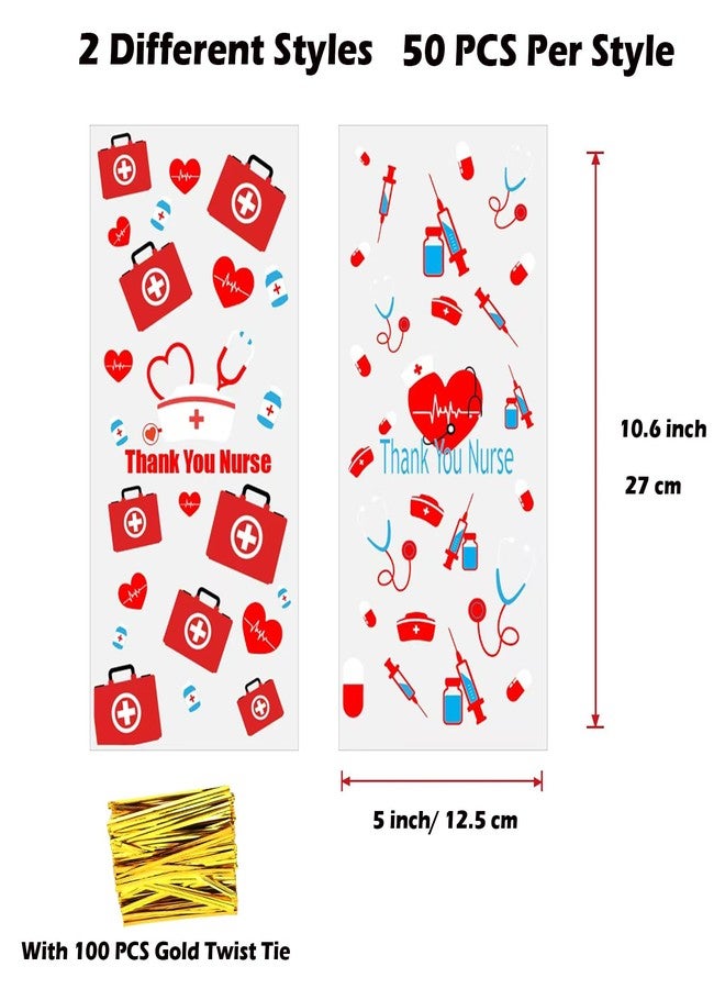 Qpout 100 PCS Nurses Week Gift Bags Bulk 2025, Thank You Cellophane Bag, Nurse Week Clear Gift Bags Small, Nurse Day Nursing Graduation RN Party Favors Goodie Candy Treat Snack Bag - Image 2
