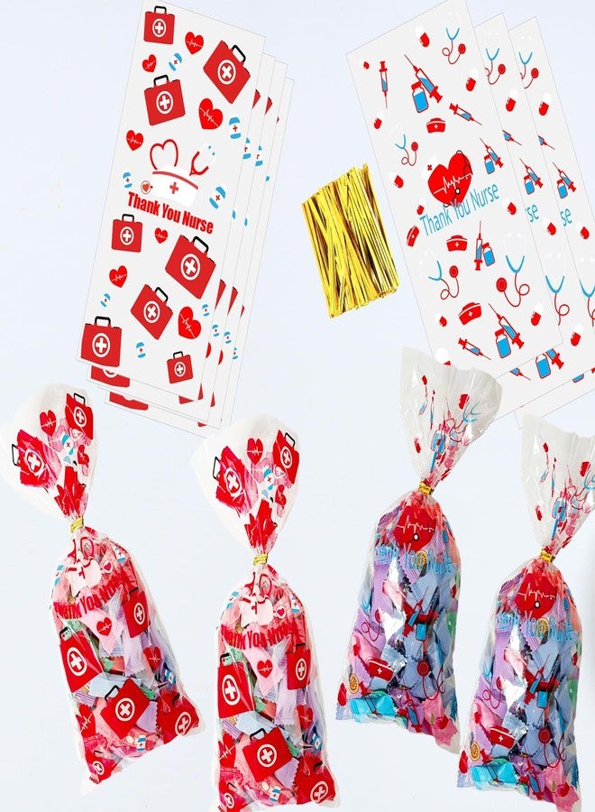 Qpout 100 PCS Nurses Week Gift Bags Bulk 2025, Thank You Cellophane Bag, Nurse Week Clear Gift Bags Small, Nurse Day Nursing Graduation RN Party Favors Goodie Candy Treat Snack Bag - Image 3