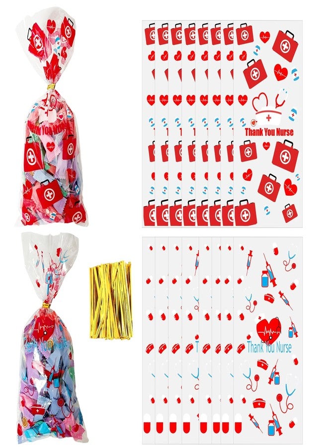 Qpout 100 PCS Nurses Week Gift Bags Bulk 2025, Thank You Cellophane Bag, Nurse Week Clear Gift Bags Small, Nurse Day Nursing Graduation RN Party Favors Goodie Candy Treat Snack Bag - Image 1