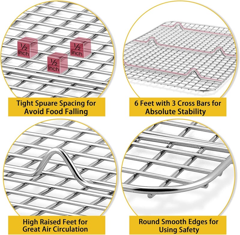 P&P CHEF 15.3 Inch Cooling Baking Rack Set of 2, Stainless Steel Grid Cooking Racks for Roasting Drying Grilling, Oven & Dishwasher Safe, Heavy Duty & Healthy - Image 3