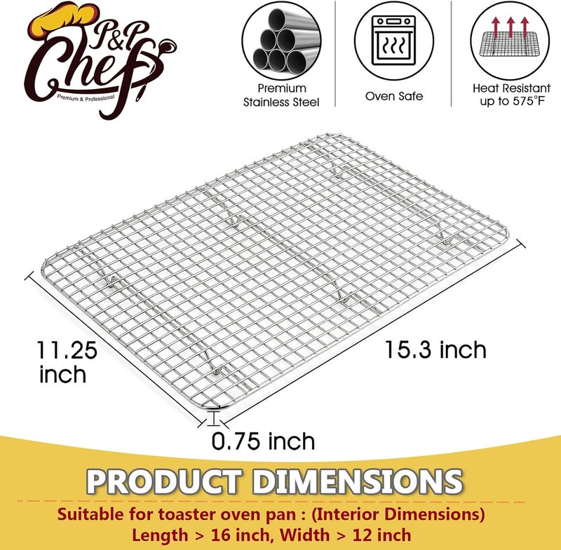 P&P CHEF 15.3 Inch Cooling Baking Rack Set of 2, Stainless Steel Grid Cooking Racks for Roasting Drying Grilling, Oven & Dishwasher Safe, Heavy Duty & Healthy - Image 2