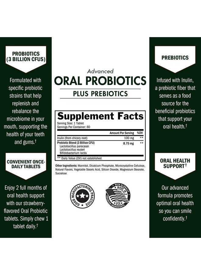 BioSchwartz - Oral Probiotics Supplement with Prebiotics - Supports Healthy Teeth Gums Mouth and Fresh Odorless Breath for Adults - Strawberry Flavored Chewable Dental Probiotic (60 Tablets, 60 Day Supply) - Image 1