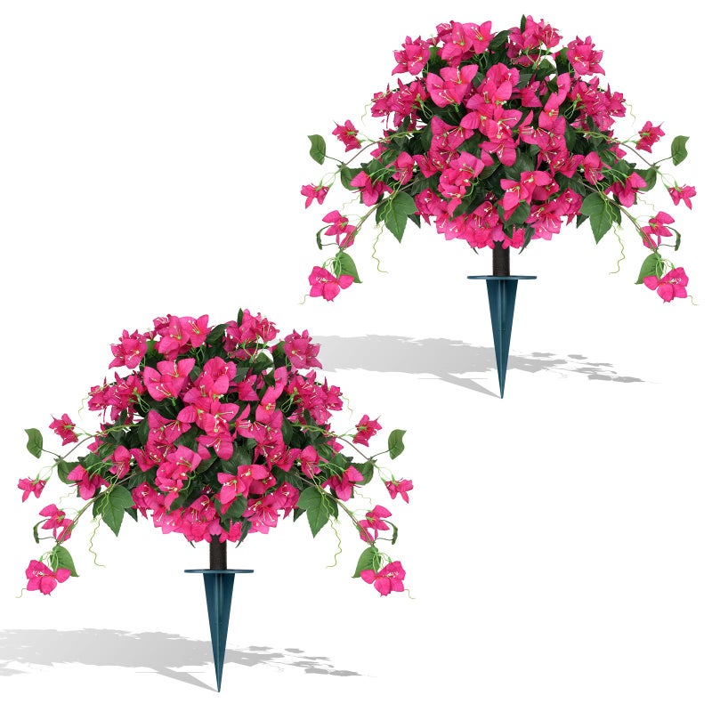 Grooy 2Pack Artificial Bougainvillea Topiary Ball for Outdoor, Fake Silk Flowers Plants Bushes with Ground Spike, Faux UV Resistant Shurbs Trees for Outside,Front Porch,Patio,Balcony Decor - Image 1