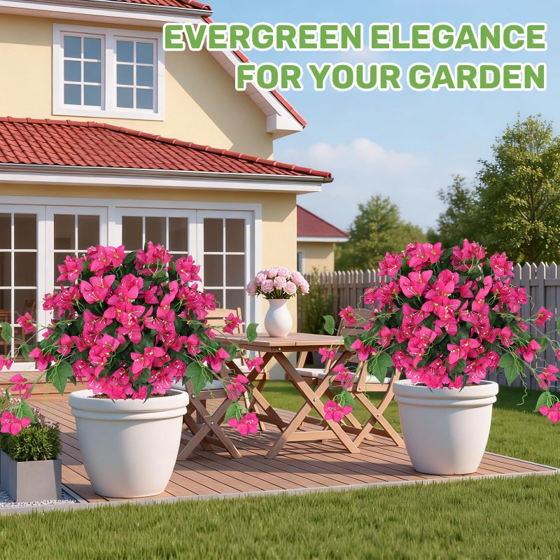 Grooy 2Pack Artificial Bougainvillea Topiary Ball for Outdoor, Fake Silk Flowers Plants Bushes with Ground Spike, Faux UV Resistant Shurbs Trees for Outside,Front Porch,Patio,Balcony Decor - Image 3