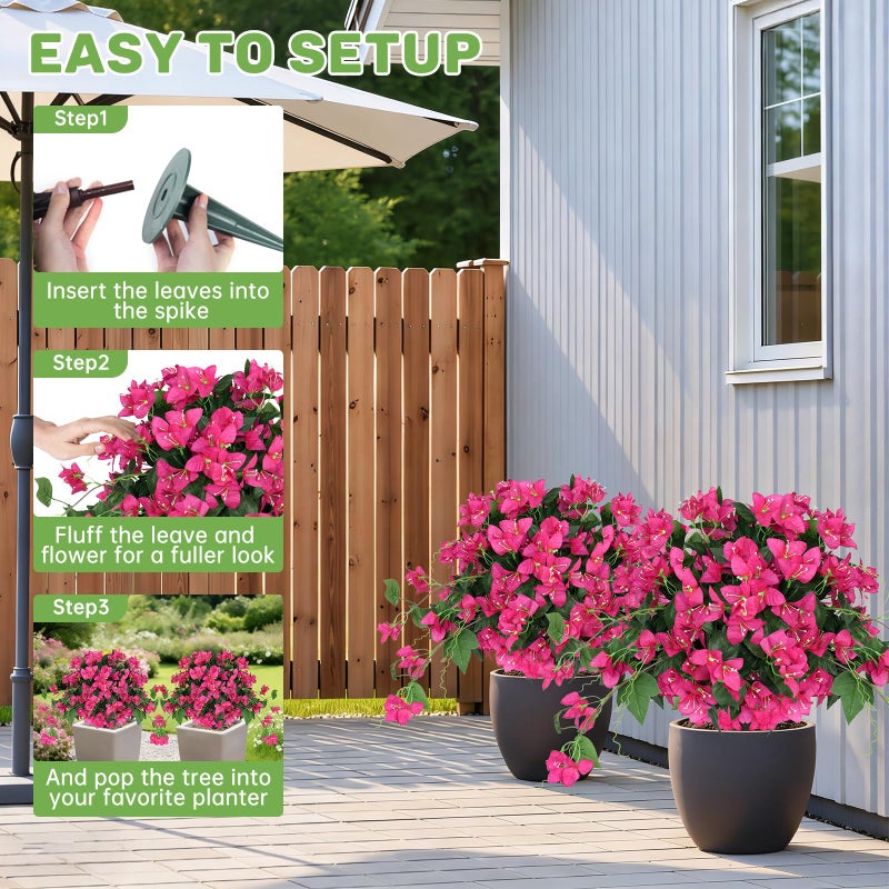 Grooy 2Pack Artificial Bougainvillea Topiary Ball for Outdoor, Fake Silk Flowers Plants Bushes with Ground Spike, Faux UV Resistant Shurbs Trees for Outside,Front Porch,Patio,Balcony Decor - Image 4