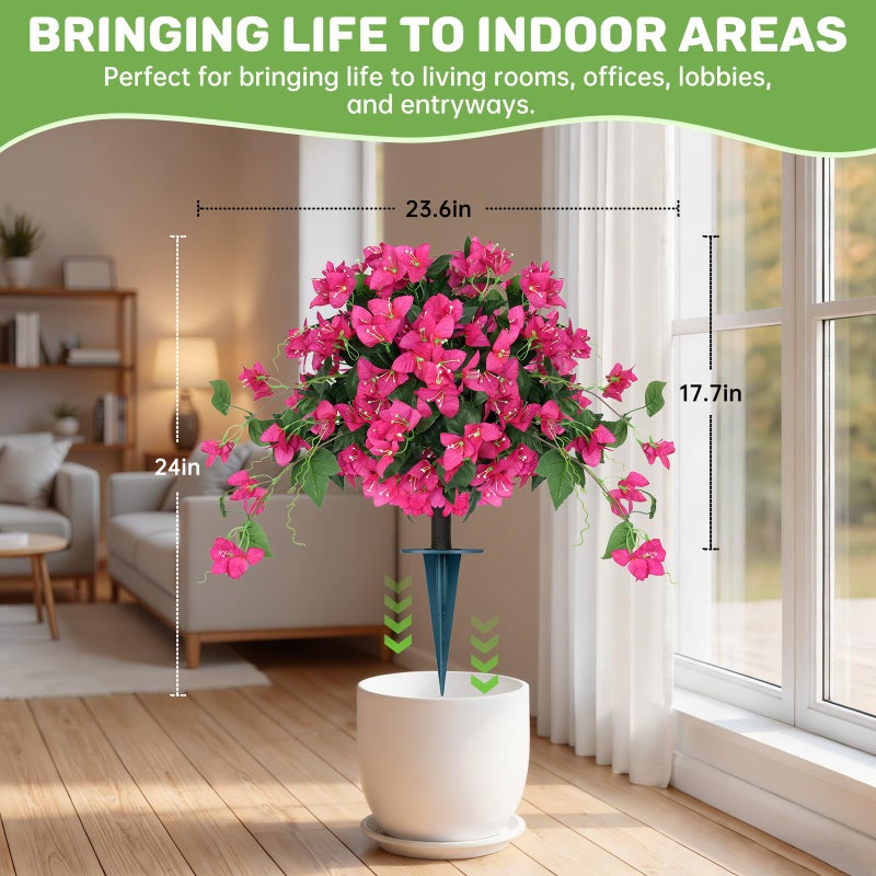 Grooy 2Pack Artificial Bougainvillea Topiary Ball for Outdoor, Fake Silk Flowers Plants Bushes with Ground Spike, Faux UV Resistant Shurbs Trees for Outside,Front Porch,Patio,Balcony Decor - Image 5