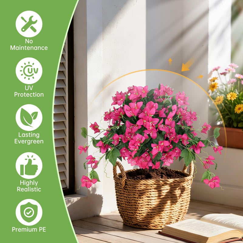 Grooy 2Pack Artificial Bougainvillea Topiary Ball for Outdoor, Fake Silk Flowers Plants Bushes with Ground Spike, Faux UV Resistant Shurbs Trees for Outside,Front Porch,Patio,Balcony Decor - Image 2